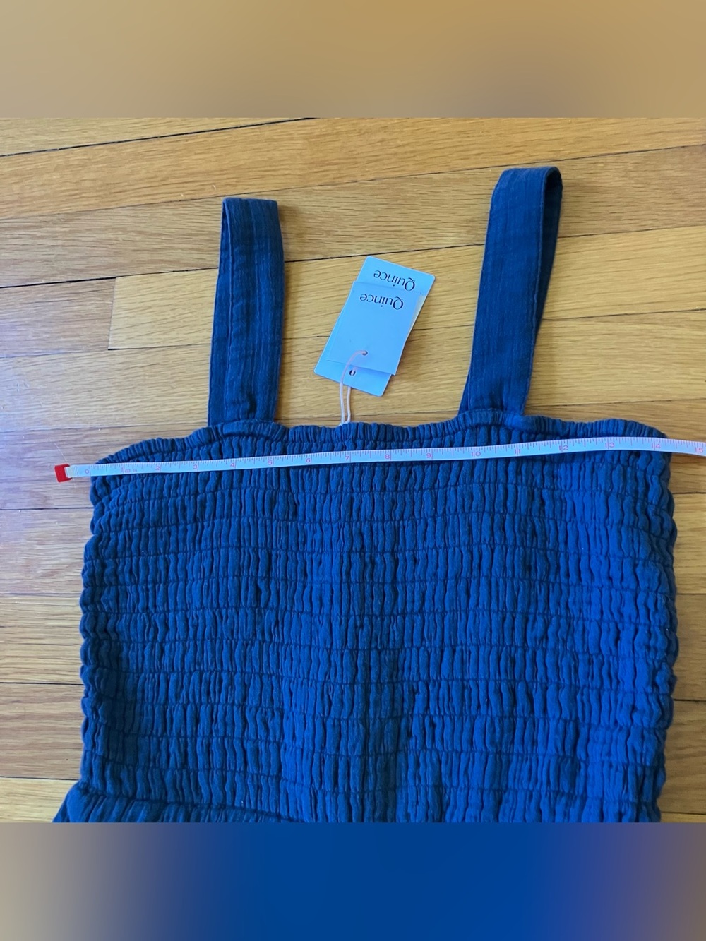 Quince Indigo Blue New NWT Organic Cotton Gauze Smocked Wide Leg Jumpsuit Medium - Picture 6 of 12